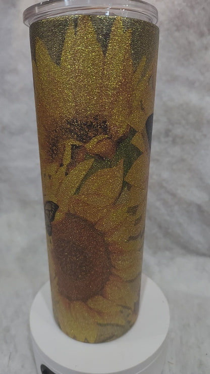 20 Oz Stainless Steel Insulated Glitter Tumbler Butterflies And Sunflowers AS IS 20gb