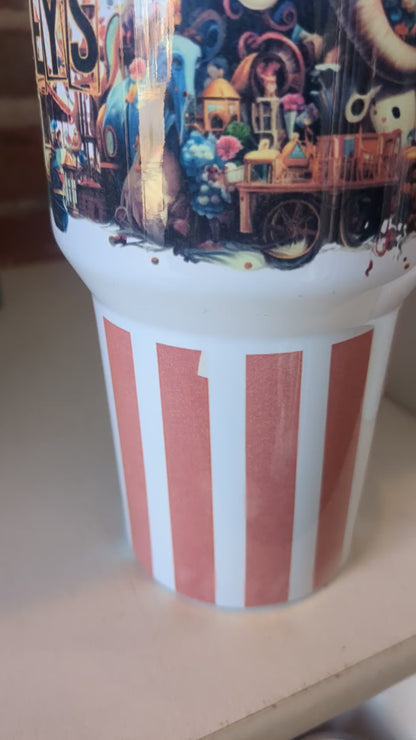 40 oz stainless steel insulated Travel Travel tumbler says, "Not my circus, not my monkeys" NOT PERFECT at the bottom  tcm9