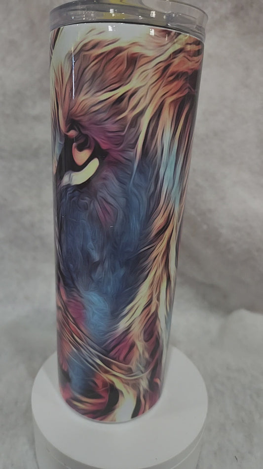 20 Oz Stainless Steel Insulated Tumbler With Two Tops Lion Face tl67