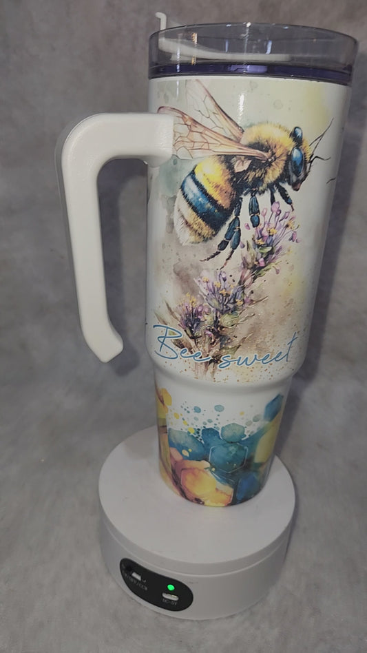 30 Oz Stainless Steel Insulated Tumbler says, "Bee Sweet, Bee Kind, Bee Happy" tbee1