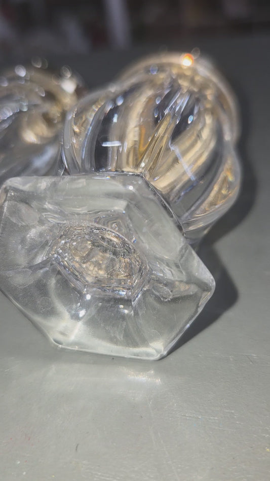 Vintage Lead Crystal Footed  Salt and Pepper Shaker Set Gold Colored Lid sp6
