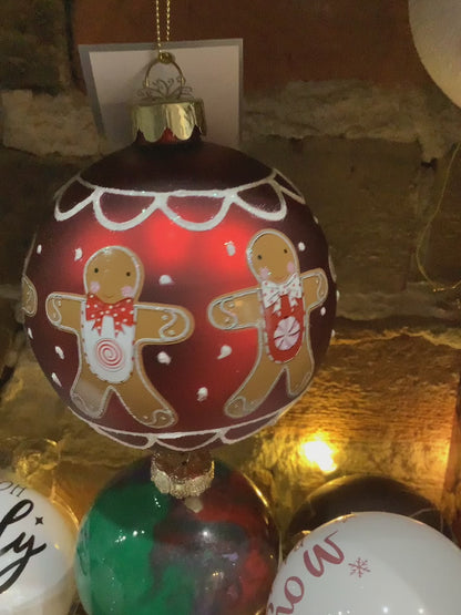 Glass ball Ornament with Gingerbread People Red 3" go3