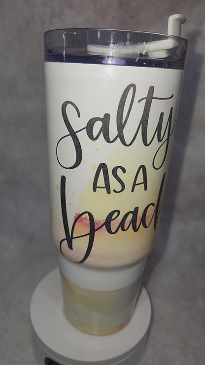 30 Oz Stainless steel Insulated Tumbler says "Salty as a Beach" NOT PERFECT tsb7