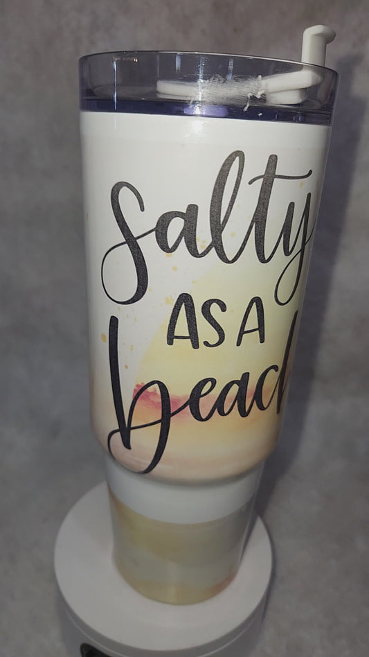 30 Oz Stainless steel Insulated Tumbler says "Salty as a Beach" NOT PERFECT tsb7