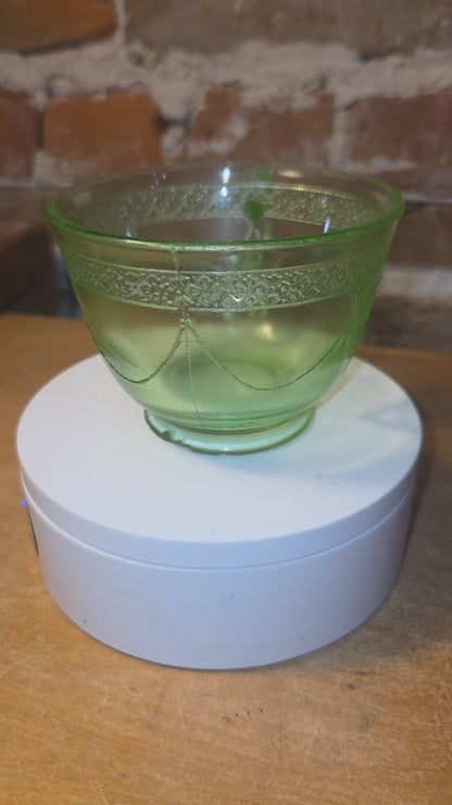 Vintage Uranium Green Depression Glass Tea Cup Love Birds Vaseline AS IS Chips dg76