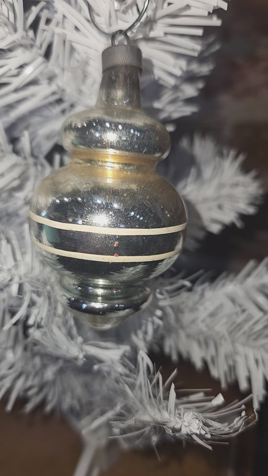 Vintage Premier Glass Christmas Ornament Lantern Silver Gold White vo8