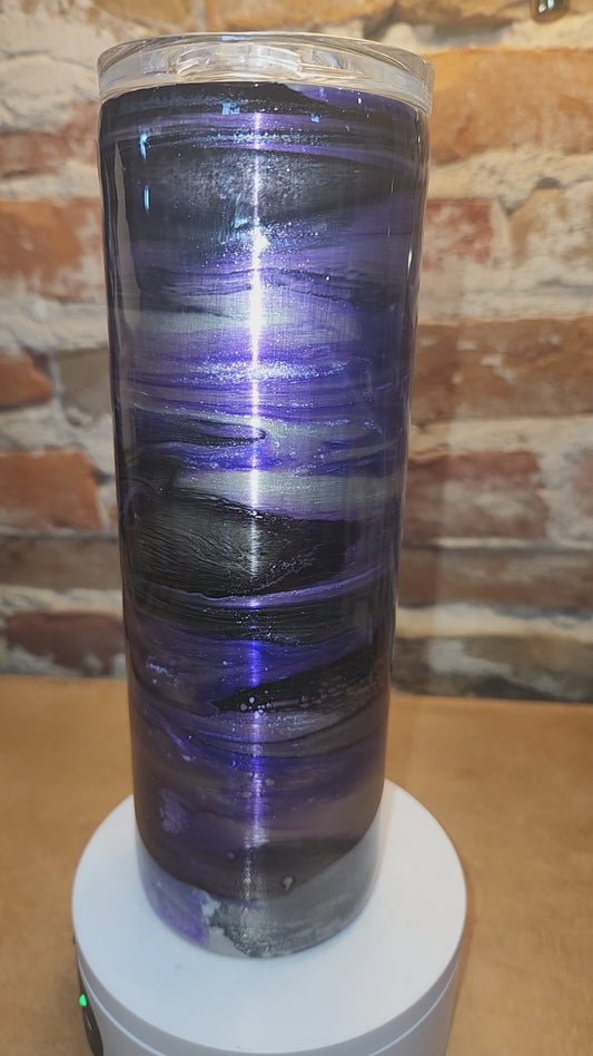 20 ounce stainless steel, Insulated, alcohol ink art Tumbler Black Purple Silver White AS IS CLEARANCE ai3
