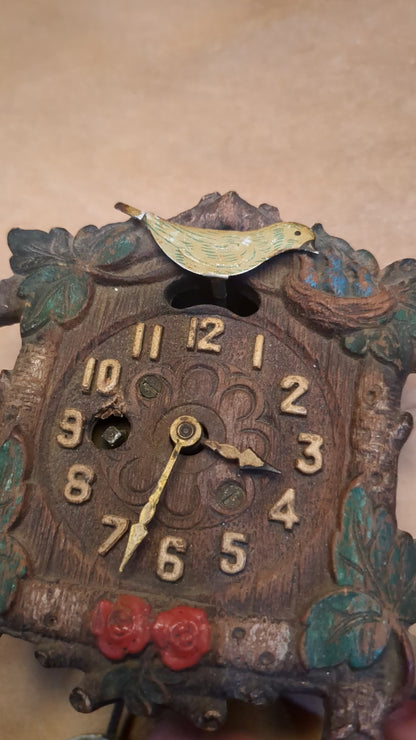 Vintage August C. Keebler Co. Pendulette Clock Red Flowers Blue Birds Nest Small AS IS Not Tested cl4