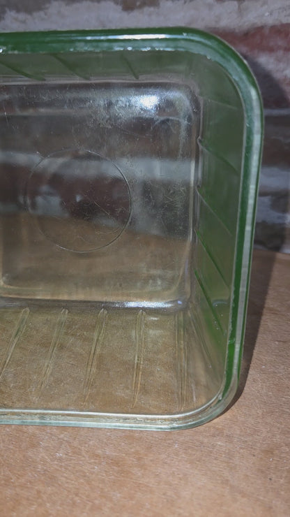 Vintage Uraniun Depression Glass Green Refrigerator Dish AS IS no lid flea bites ug86