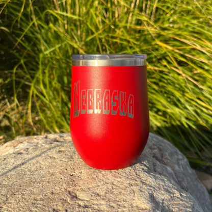 Stainless Steel Nebraska Engraved Stemless Wine Tumbler | 12 oz | Multiple Colors | RCK Creations & More