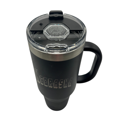 Stainless Steel Nebraska Engraved Tumbler With Handle | 40 oz | Multiple Colors | RCK Creations & More