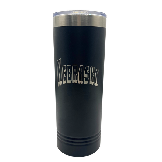 Stainless Steel Nebraska Engraved Skinny Tumbler | 22 oz | Multiple Colors | RCK Creations & More Ghost Black
