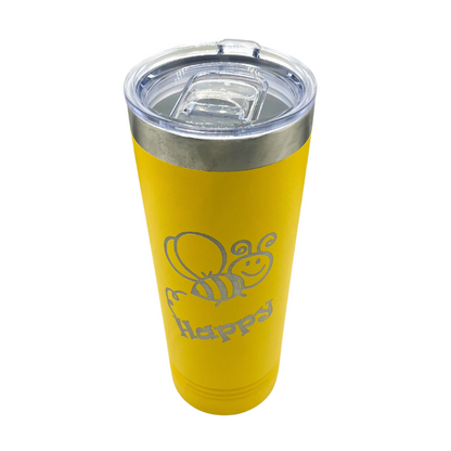 Skinny "Bee Happy" Tumbler with Slider Lid | 22 oz | Multiple Colors | RCK Creation & More