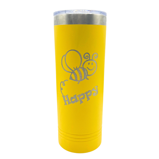Skinny "Bee Happy" Tumbler with Slider Lid | 22 oz | Multiple Colors | RCK Creation & More