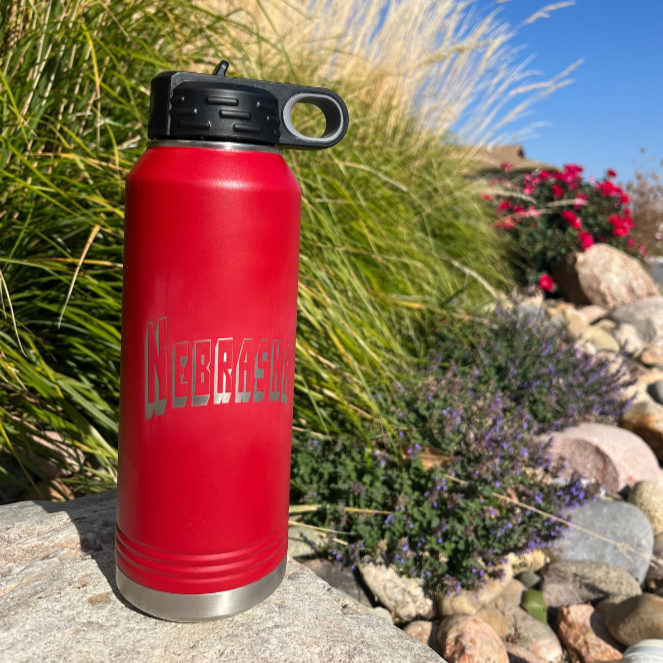 Stainless Steel Nebraska Engraved Water Bottle | 32 oz | Multiple Colors | RCK Creations & More