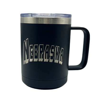 Stainless Steel Nebraska Engraved Mug Tumbler with Handle | 15 oz | Multiple Colors | RCK Creations & More