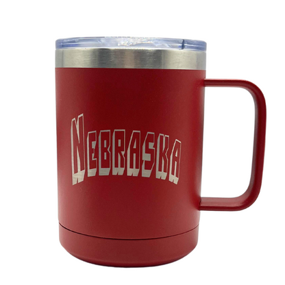 Stainless Steel Nebraska Engraved Mug Tumbler with Handle | 15 oz | Multiple Colors | RCK Creations & More
