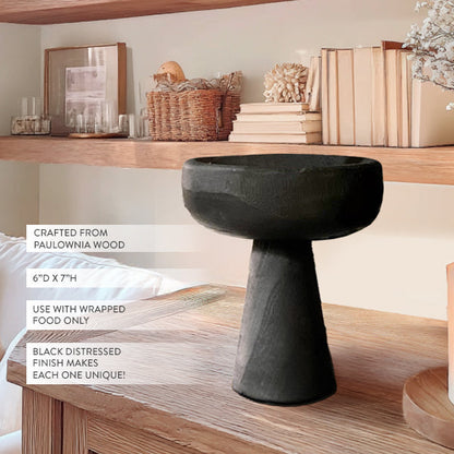 Modern Black Elevated Paulownia Wood Bowl Riser