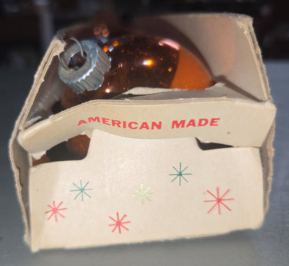 Vintage Shiny Brite Glass Christmas Ornaments Five 2" Orange Shades in Fanci-Pak Box As Is bo61