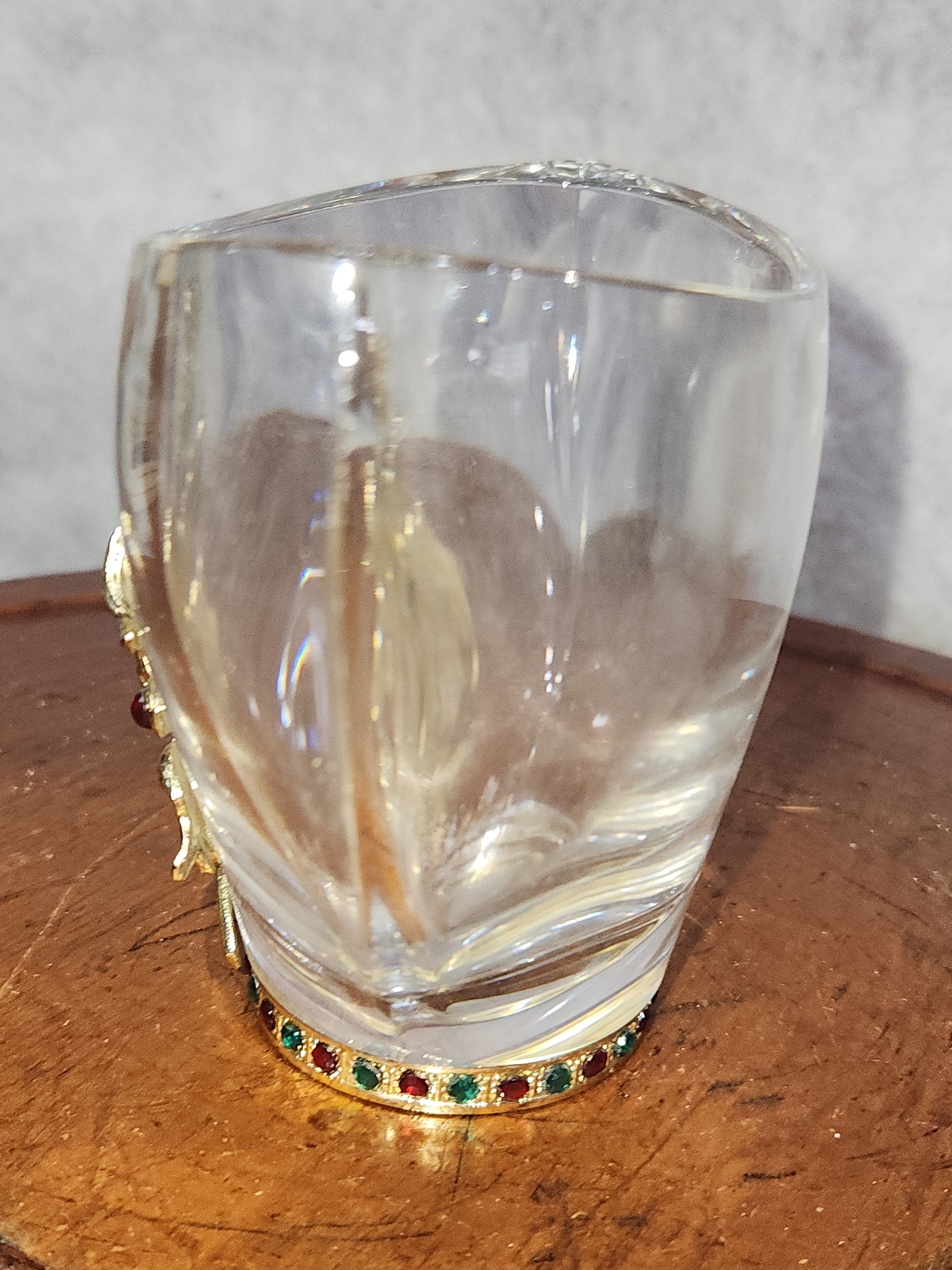 Fine Bohemian 24% Lead Crystal Vase with Jeweled Holly Leaf and Berries Czech Republic va3