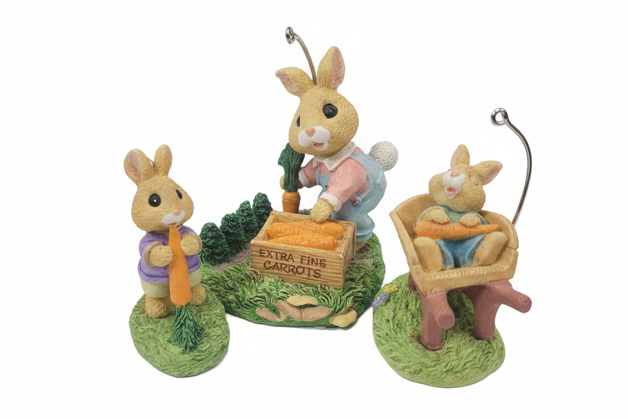 Vintage Hallmark Keepsake Ornament Bumper Crop Bunny Spring Carrots Set of 3 1996 NO BOX Ho01