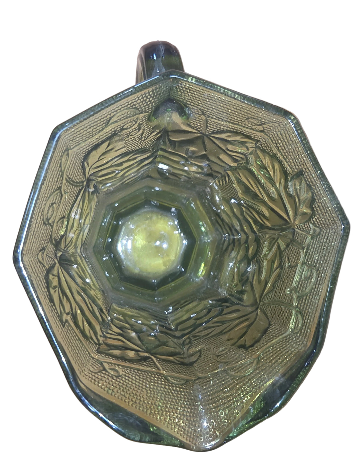 Vintage Anchor Hocking Green Glass Pitcher Embossed Grapes & Vine Leaves vp7