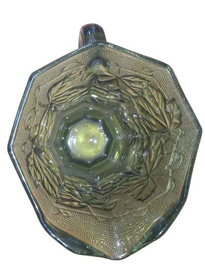 Vintage Anchor Hocking Green Glass Pitcher Embossed Grapes & Vine Leaves vp7
