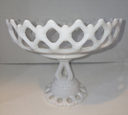 Vintage Westmoreland Milk Glass Compote Bowl Pedestal Doric Pattern Open Lace mg87