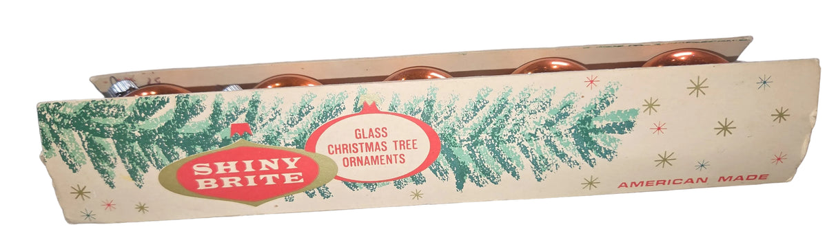 Vintage Shiny Brite Glass Christmas Ornaments Five 2" Orange Shades in Fanci-Pak Box As Is bo61