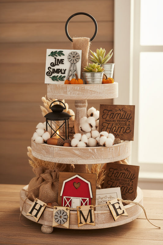 Tier Tray Decorations Handcrafted Home Barn Family Small Set tth1