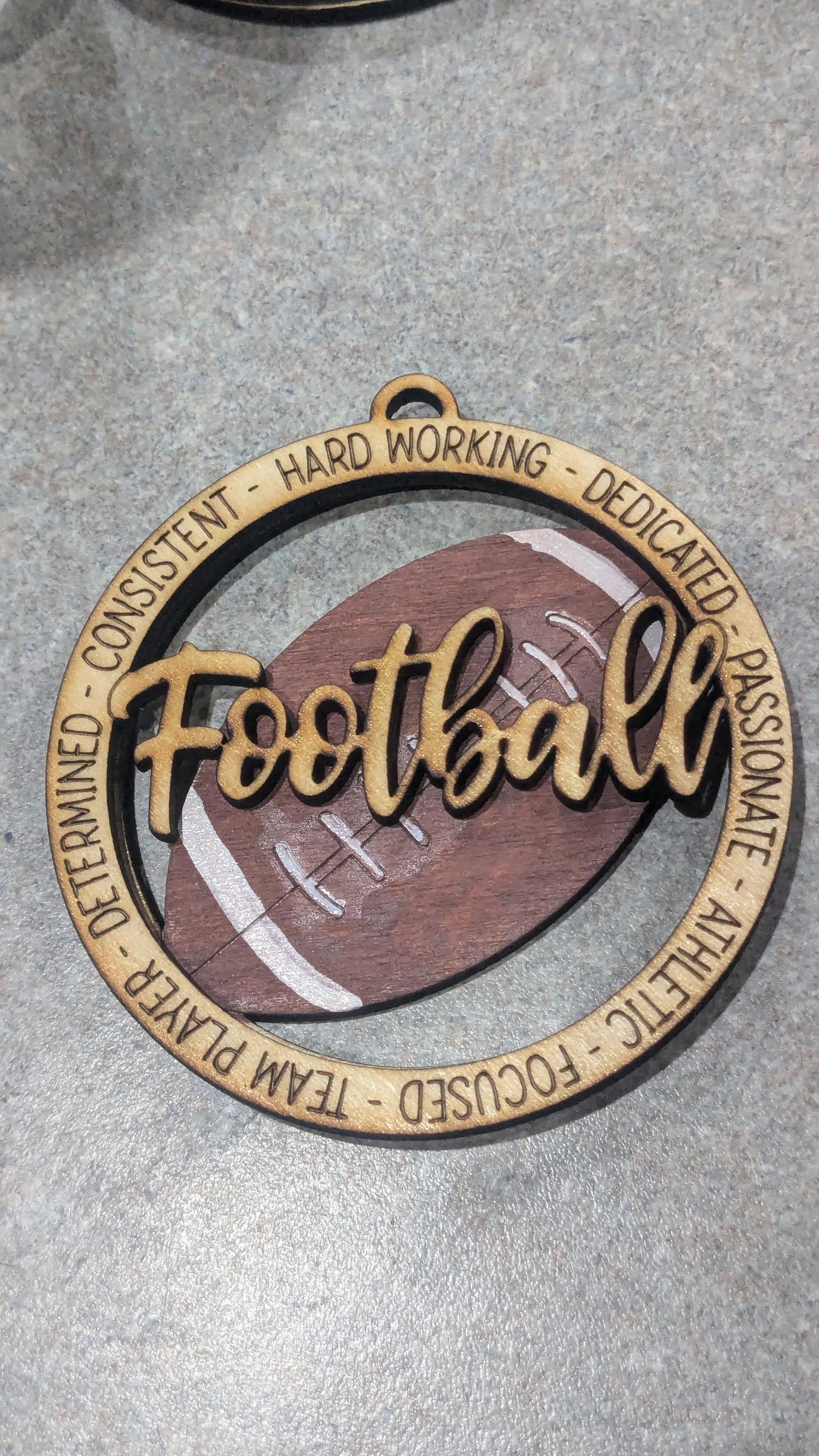 Wooden Football Car Charm for Rear-View Mirror or Ornament no15