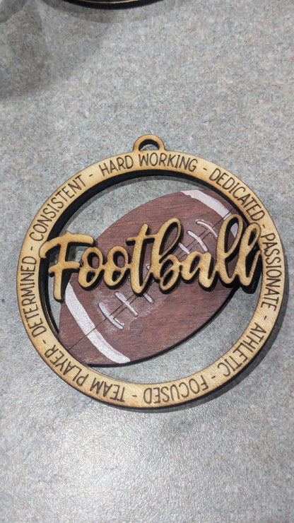 Wooden Football Car Charm for Rear-View Mirror or Ornament no15