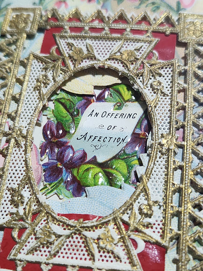 Vintage Lace Pastel Valentine Card An Offering of Affection 4.5x7.5"