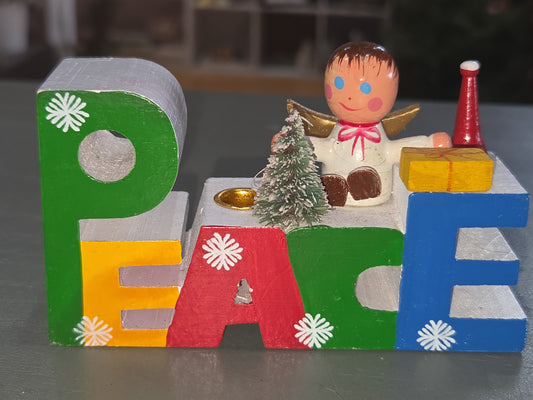 Vintage Words of Christmas Wooden Candle Holder Peace No Box No Candle