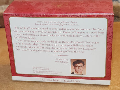 Vintage Hallmark Keepsake Ornament Harley Davidson Fat Boy with Box #2 Motorcycle Milestones Series 2000 ho71