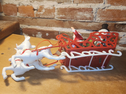 Vintage Florabelle Flowers Plastic Sleigh Santa Reindeer Snowman Plastic Greenery Hong Kong AS IS vs82