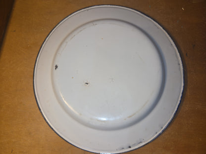 Vintage Set of 6 White Blue Enamel Plates AS IS ena91