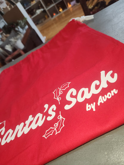 Vintage Christmas Avon Santa's Sack Gift Toy Bag Red Drawstring CLEARANCE 19" x 14" av12