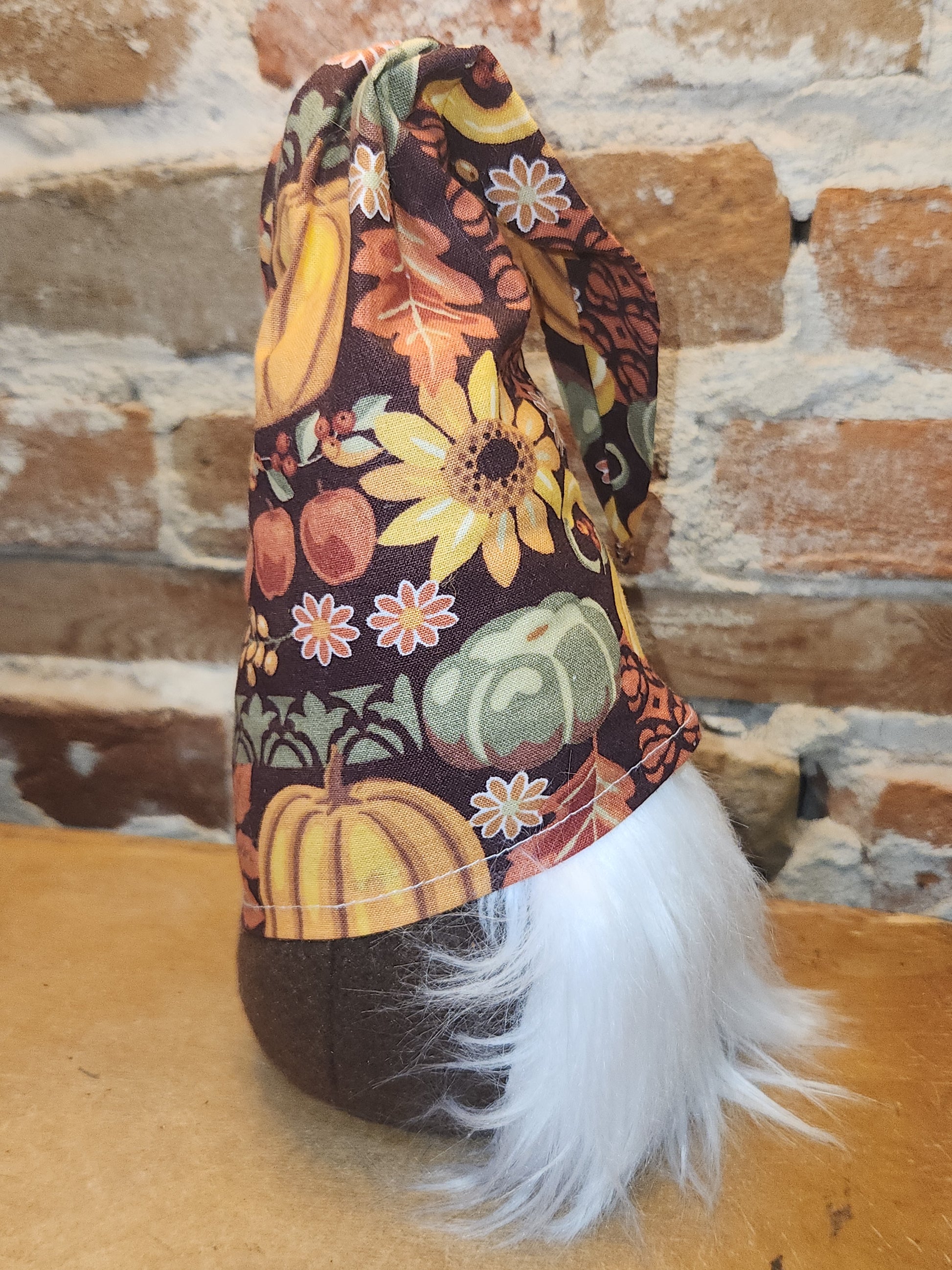 8" Gnome Fall Print on Hat Brown Body gn14