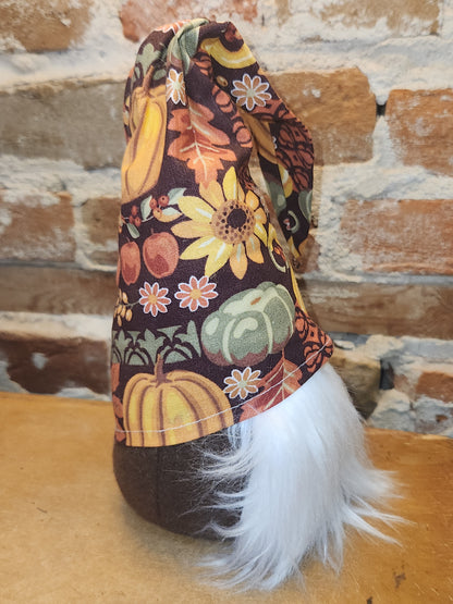 8" Gnome Fall Print on Hat Brown Body gn14