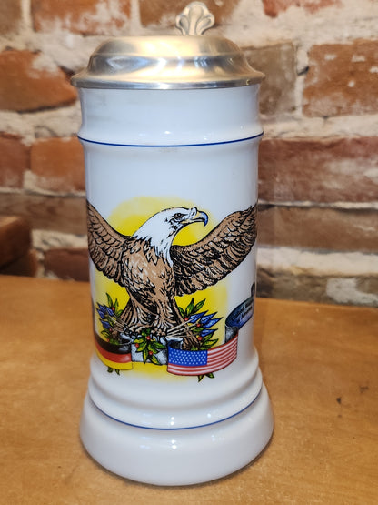 Vintage Lidded Beer Stein Eagle with German Flag United States Flag st8