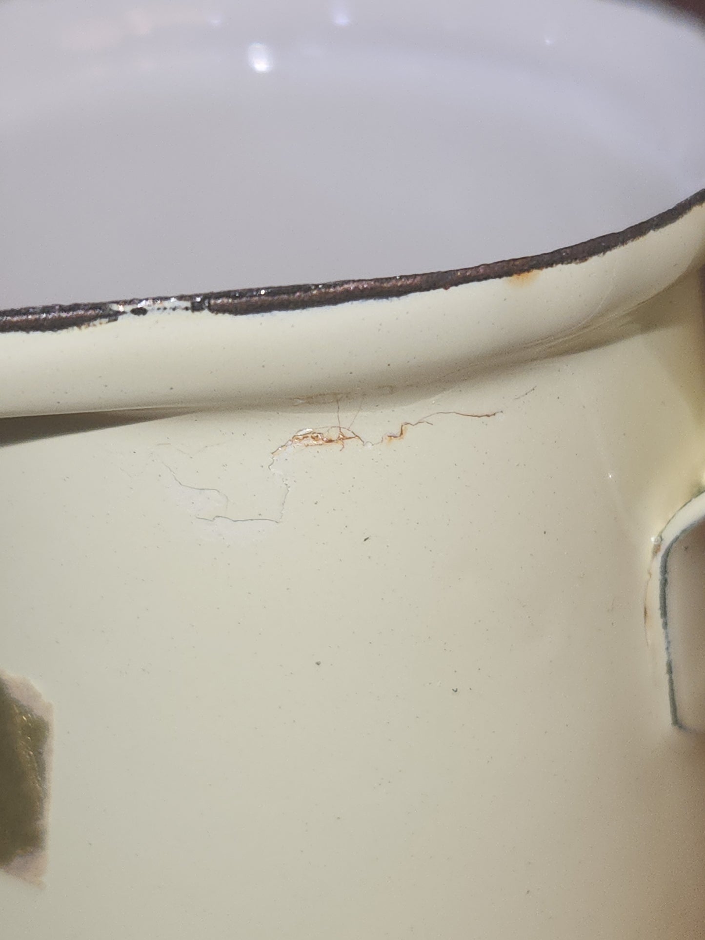 Vintage Enamelware Butter Melters Turkish Coffee Light Yellow Outside White Inside AS IS en09