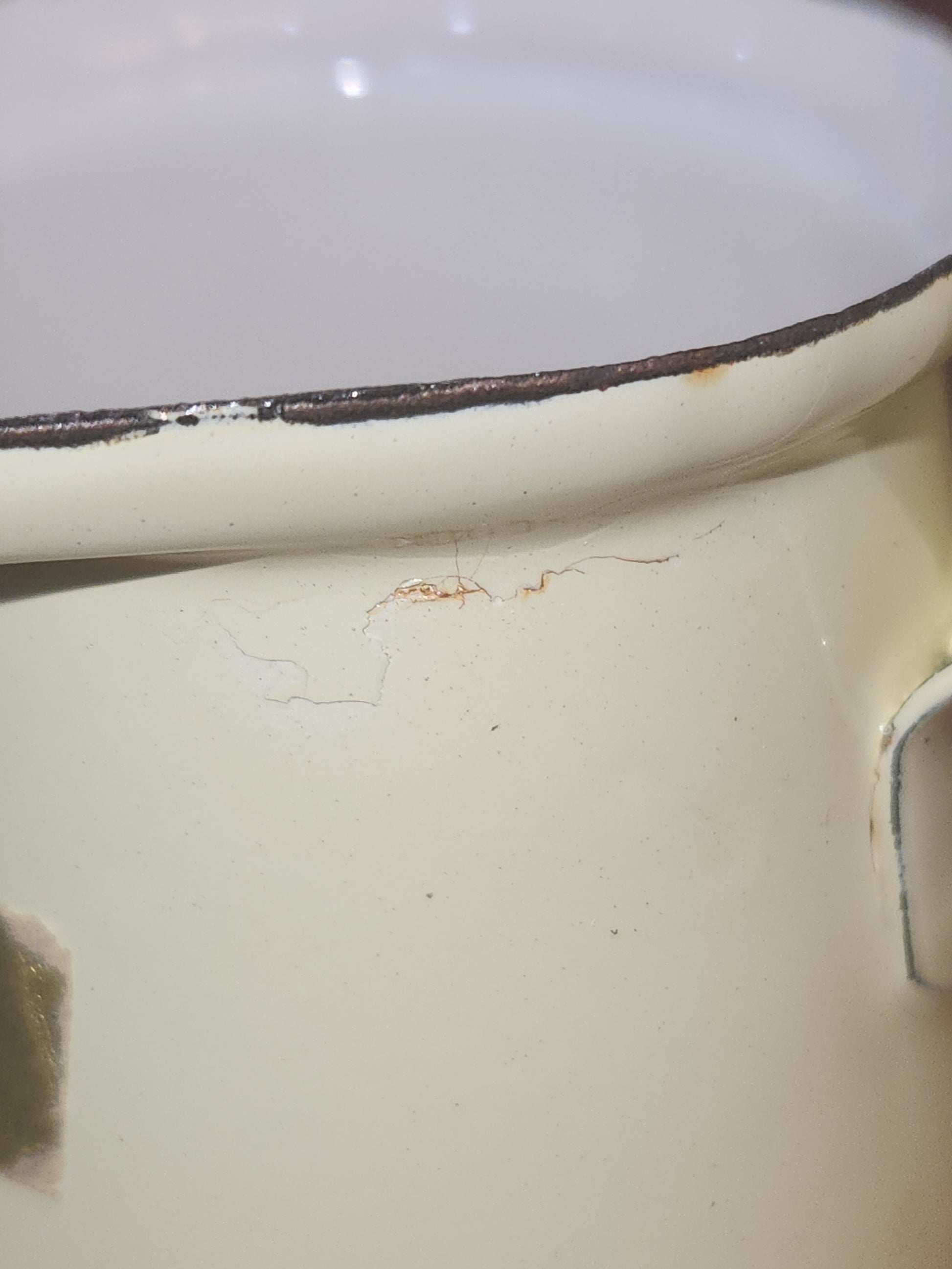 Vintage Enamelware Butter Melters Turkish Coffee Light Yellow Outside White Inside AS IS en09
