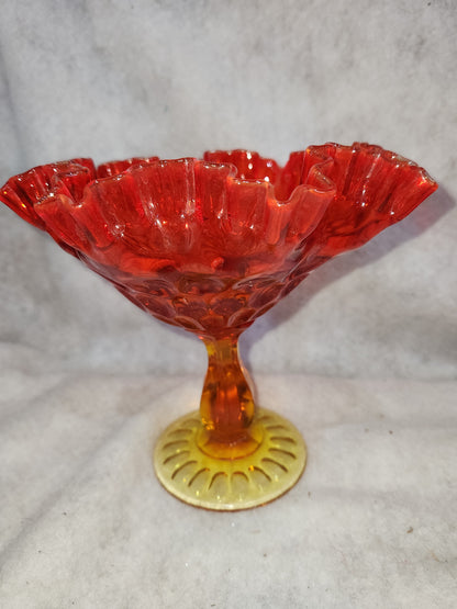 Vintage Fenton Amberina Ruffled Top Large Compote Red Orange to Yellow gla88