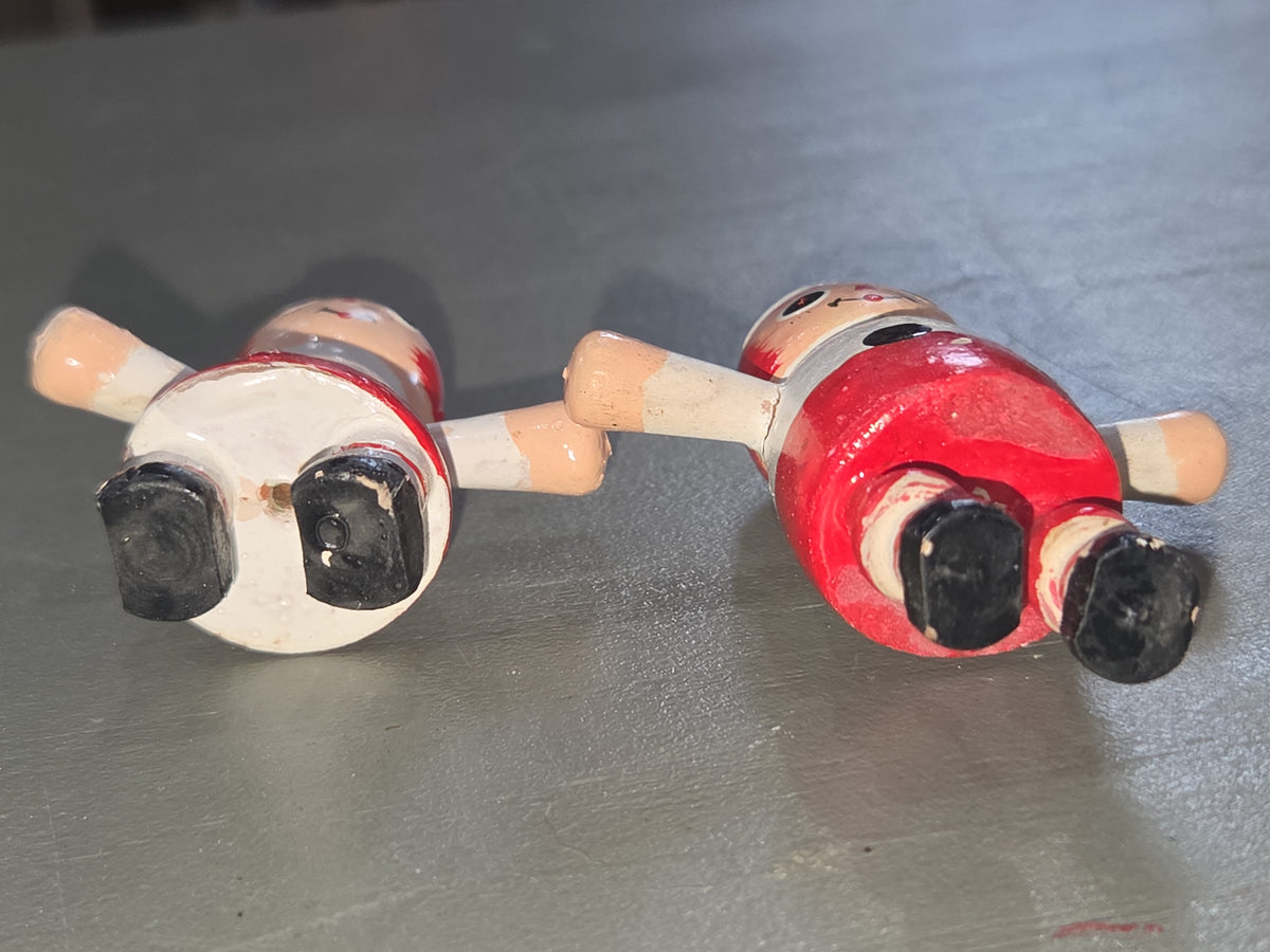 Vintage Wooden Ornaments Ragedy Ann and Ragedy Andy Set of 2 MCM Kitchy