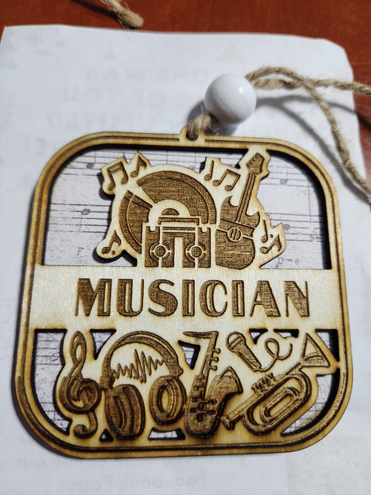 Wooden occupation ornaments or car charm-musician