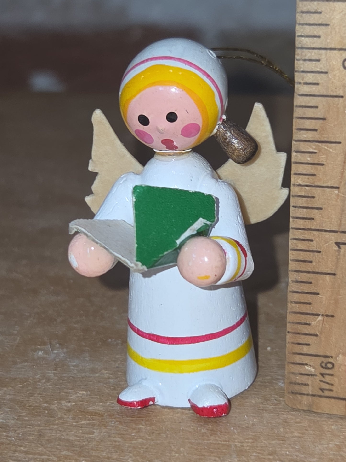 Vintage Wooden Ornaments Angels Set of 2 MCM Kitchy