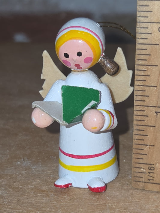 Vintage Wooden Ornaments Angels Set of 2 MCM Kitchy