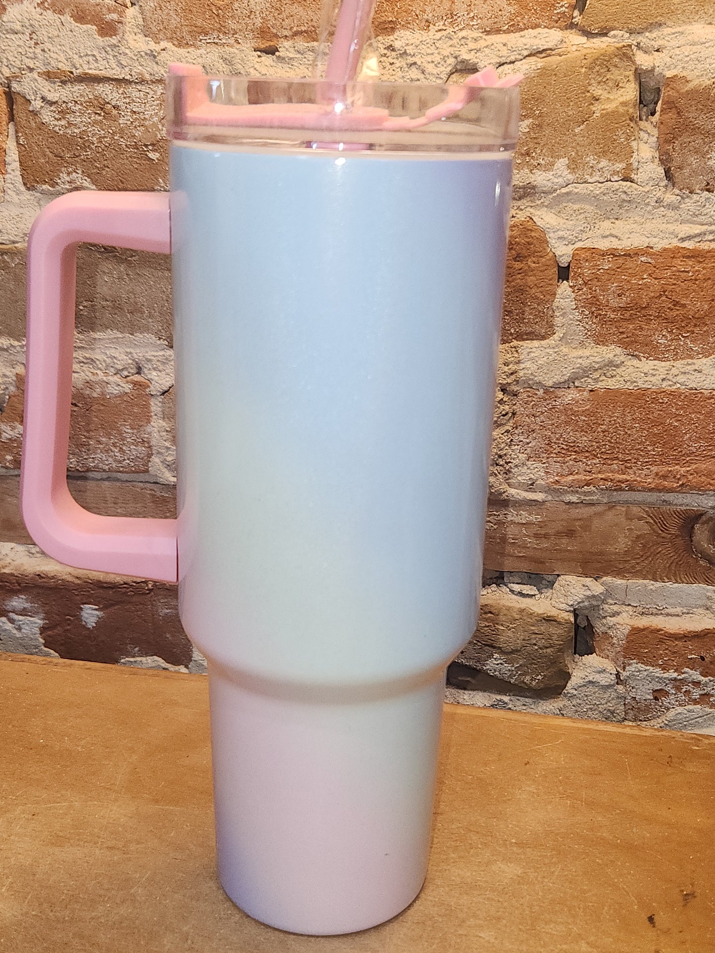 Custom Order 40 oz Traveler Tumbler Ombre Multicolor Unicorn Pink Handle and Top