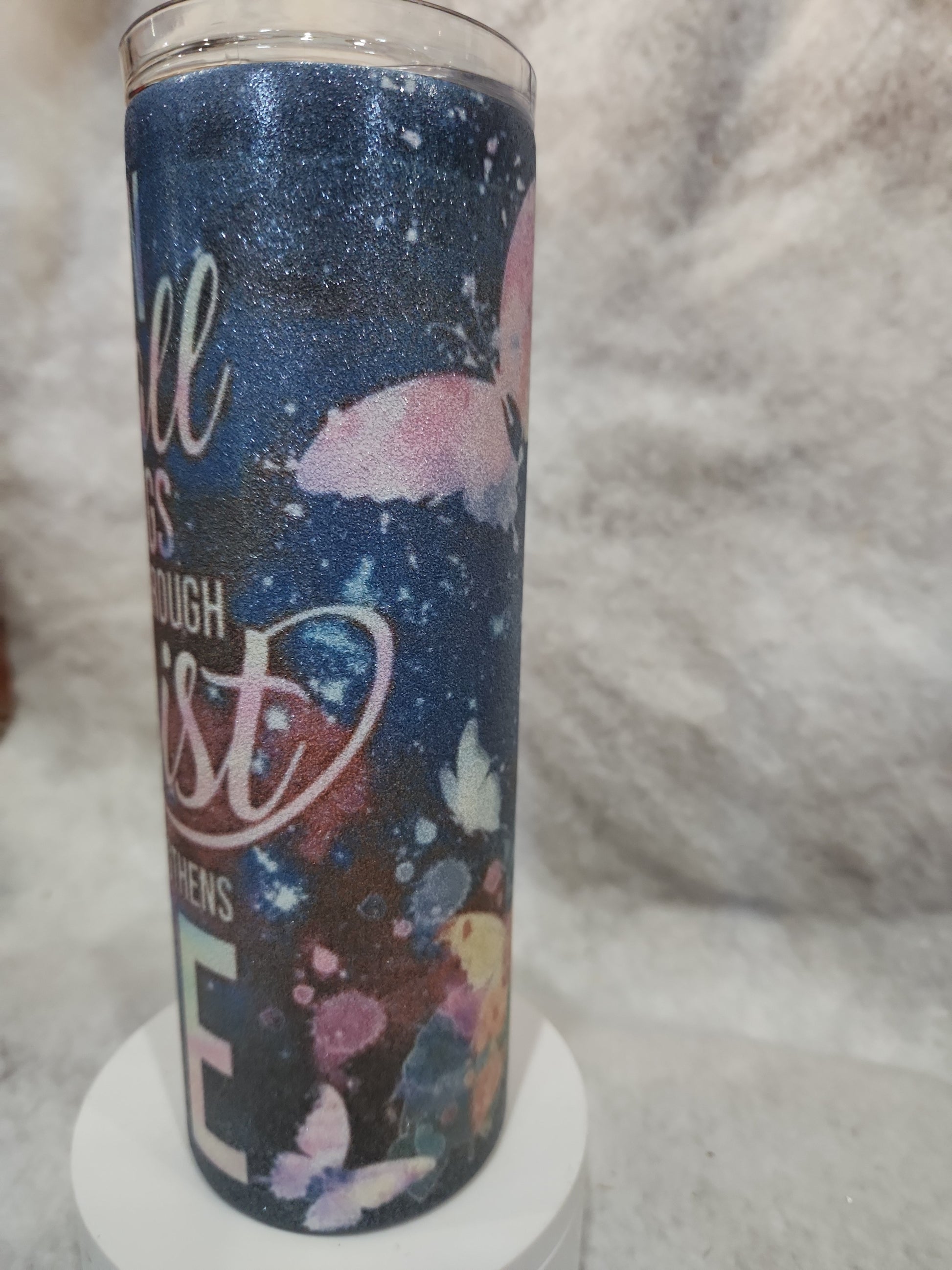 20 Oz Stainless Steel, Insulated, glitter Tumbler. I can do all things through him tg91